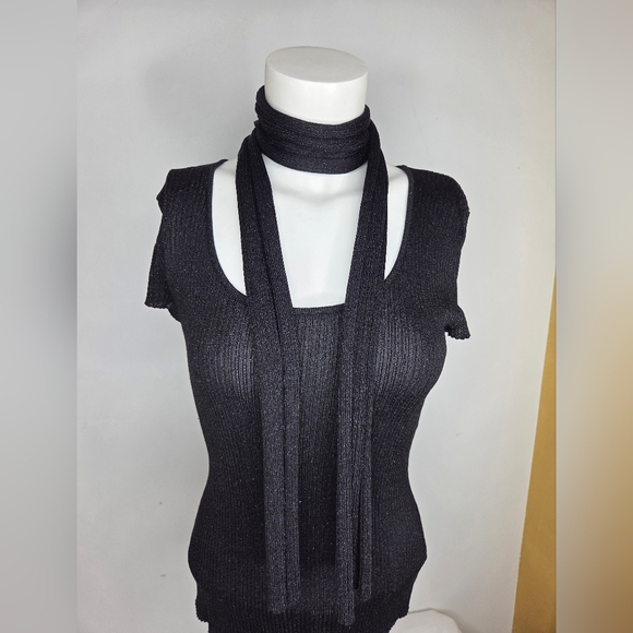Dana Buchman Accessories - Dana Buchman Size M Black Ribbed And Some Shine  Top Short Sleeves
